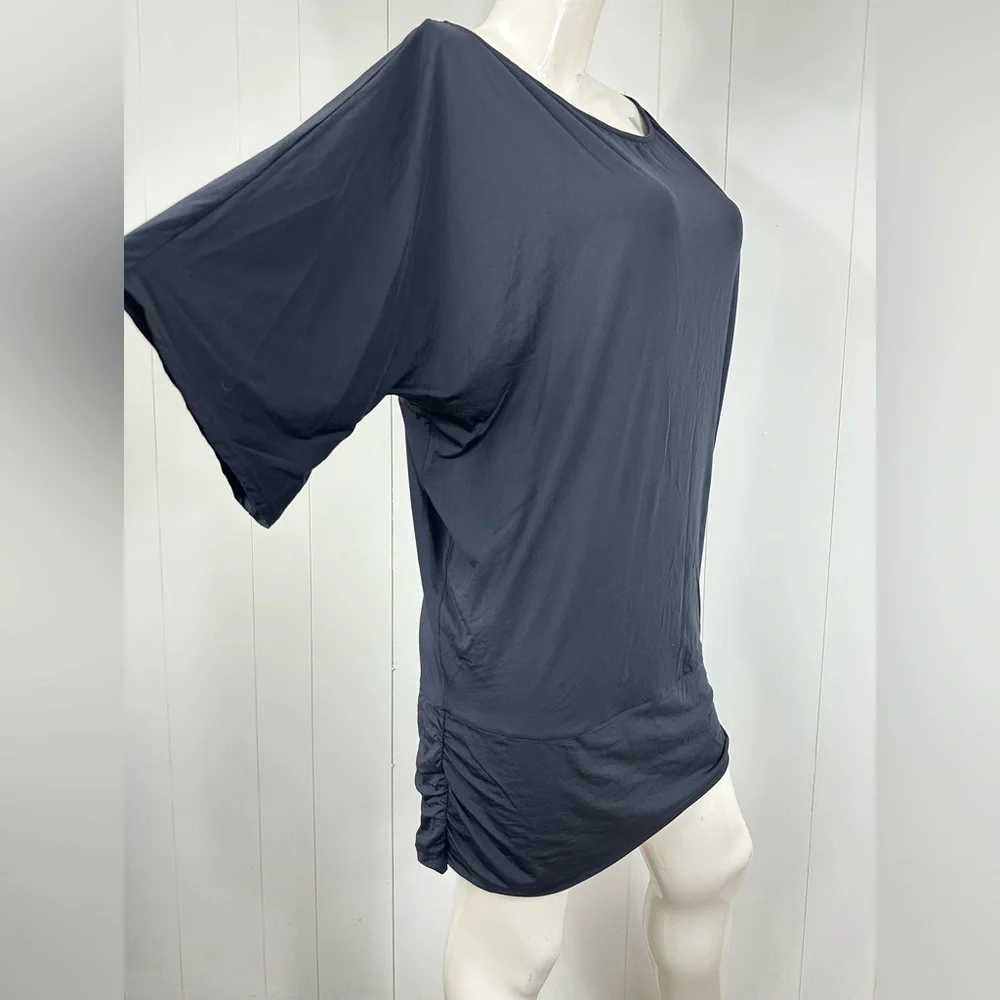 Michael Kors Sz M Black 3/4 Boxy Dolman Sleeve Silky Mini Shirt Dress Side Twist